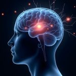 Digital illustration of a human brain inside a head silhouette with glowing neural connections, representing brain function, nervous system communication, and mineral support for neurological health.
