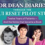 Banner for the Dr. Dean Diaries Through the Maui Reset Pilot Study series. A teal and tropical-themed background features the title at the top, followed by the subtitle, "Twelve Years of Patients — and the Notes That Became a Book." Below are three images of Dr. Carolyn Dean at different stages of life: a childhood portrait, a current headshot in a purple top, and a smiling portrait in a pink blouse, illustrating her journey from childhood to the present.