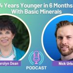 Podcast graphic featuring Dr. Carolyn Dean and Nick Urban with the headline “4 Years Younger in 6 Months With Basic Minerals.